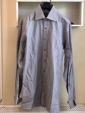 Tom Ford Made to Measure Micro-Check Gray French Cuffs Men’s Dress Size 18/46